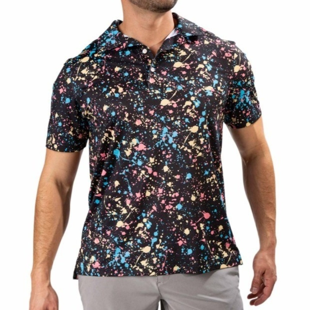 NEW Chubbies Performance Polo Men XXL Black The Paint Drips Splatter Golf